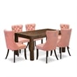 East West Furniture 7-Piece Dining Table Set in Distressed Jacobean/Beige Red