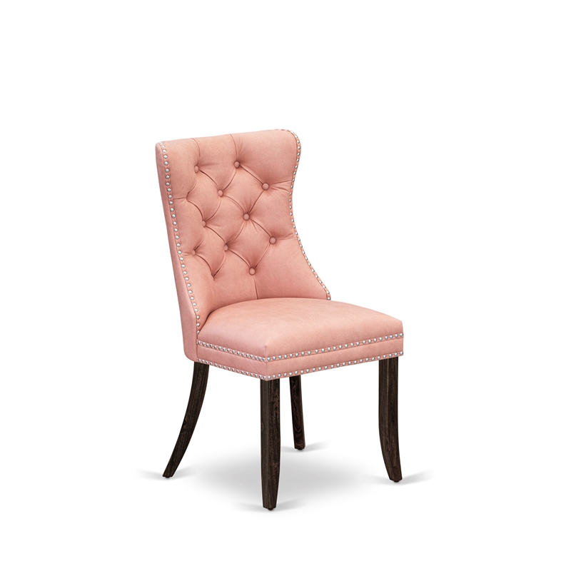 East West Furniture 7-Piece Dining Table Set in Distressed Jacobean/Beige Red