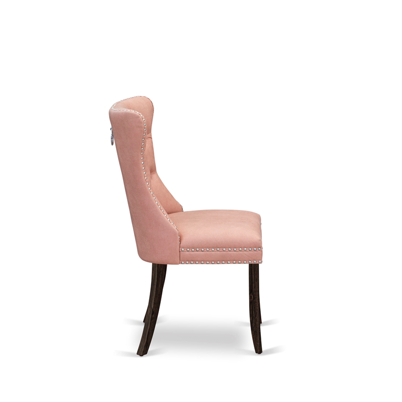 East West Furniture 7-Piece Dining Table Set in Distressed Jacobean/Beige Red