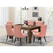 East West Furniture 7-Piece Dining Table Set in Distressed Jacobean/Beige Red