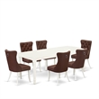 East West Furniture 7-Piece Dining Table Set  in Linen White/Burgandy