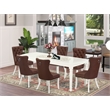 East West Furniture 7-Piece Dining Table Set  in Linen White/Burgandy