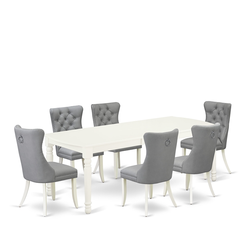 East West Furniture 7-Piece Dining Room Set in Linen White/Light Gray