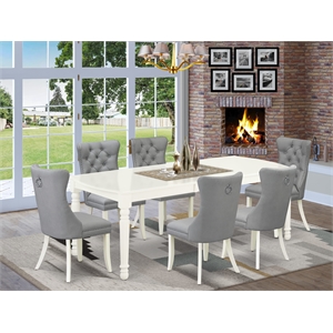 East West Furniture 7-Piece Dining Room Set in Linen White/Light Gray