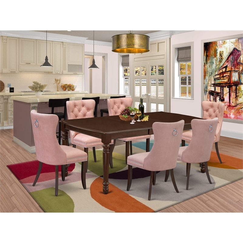 East West Furniture 7-Piece Kitchen Table Set in Mahogany/Beige Red