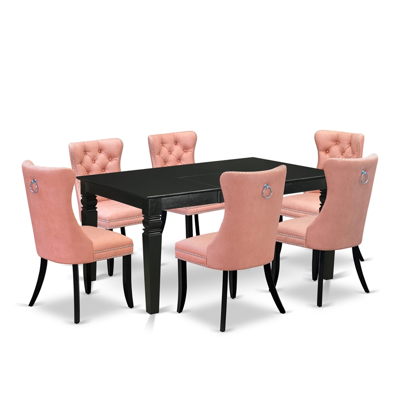 East West Furniture 7-Piece Dining Set in Black/Beige Red