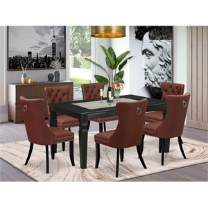 East West Furniture 7-Piece Dining Set in Black/Burgundy