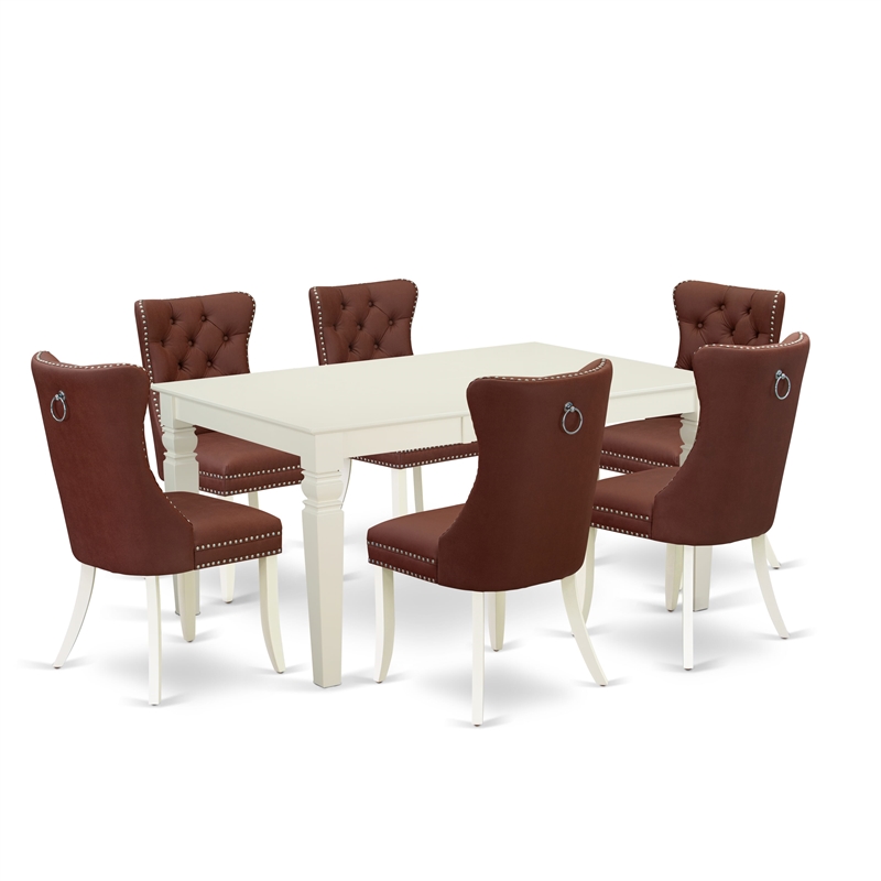 East West Furniture 7-Piece Kitchen Table Set in Linen White/Burgundy