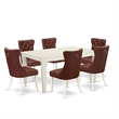 East West Furniture 7-Piece Kitchen Table Set in Linen White/Burgundy