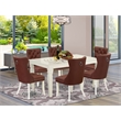 East West Furniture 7-Piece Kitchen Table Set in Linen White/Burgundy