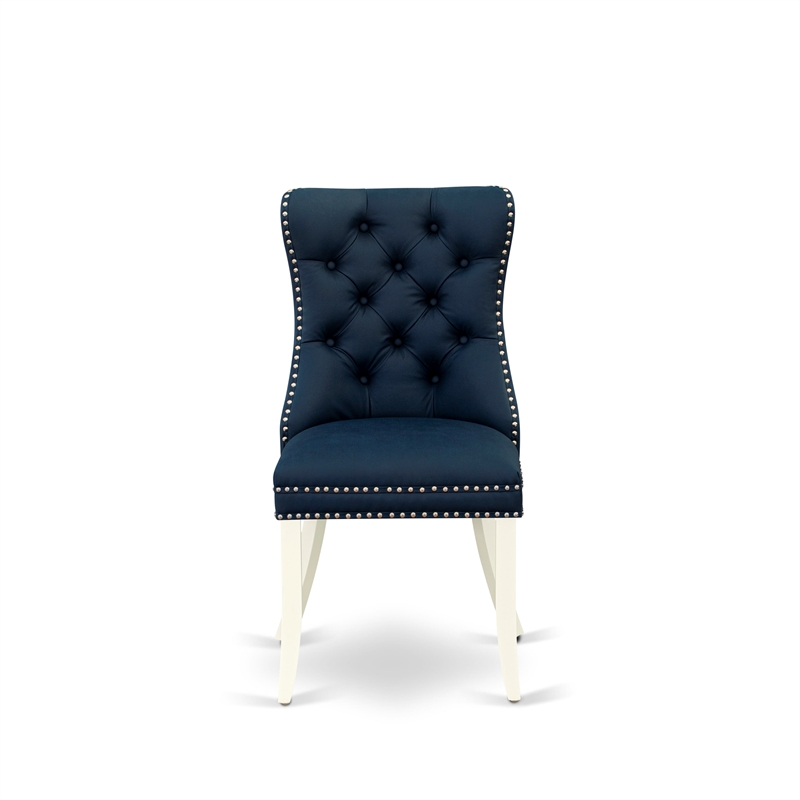 East West Furniture 7-Piece Dining Room Set in Linen White/Navy Blue