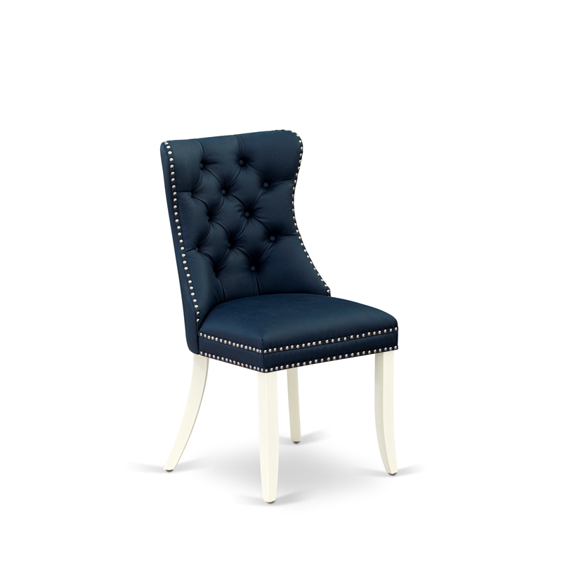 East West Furniture 7-Piece Dining Room Set in Linen White/Navy Blue