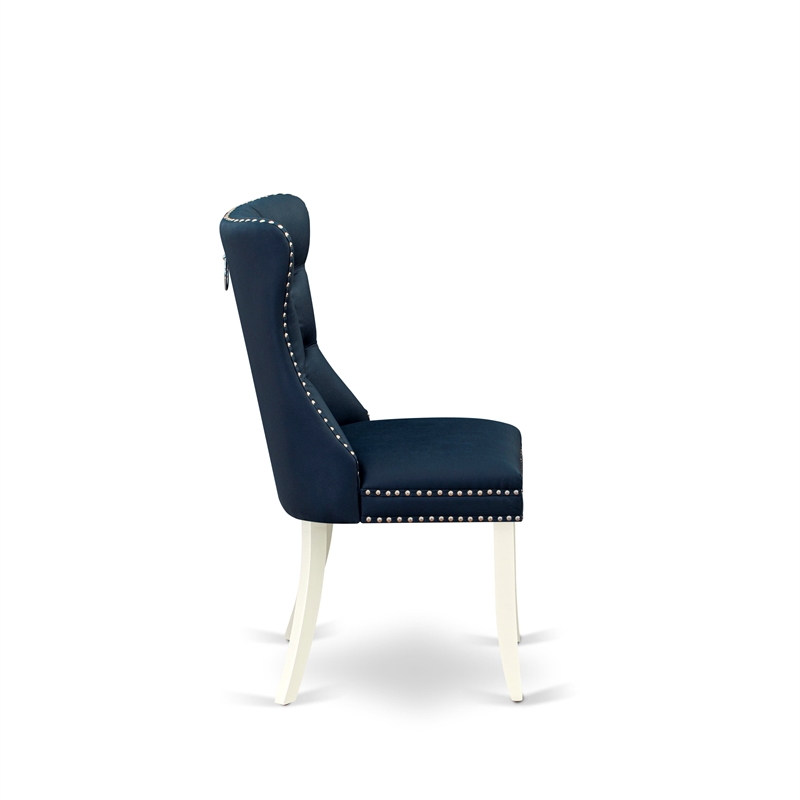 East West Furniture 7-Piece Dining Room Set in Linen White/Navy Blue