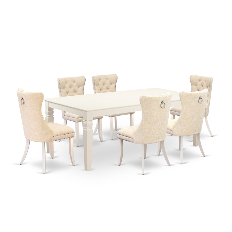 East West Furniture 7-Piece Dinette Set in Linen White/Light Beige