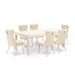 East West Furniture 7-Piece Dinette Set in Linen White/Light Beige