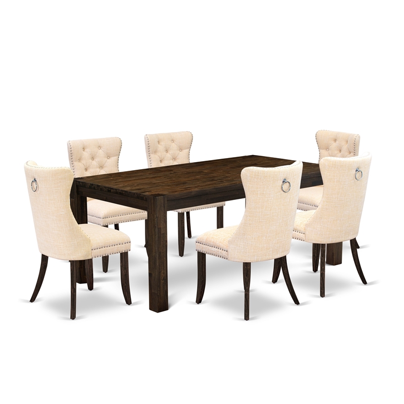 East West Furniture 7-Piece Dinette Set in Light Beige/Distressed Jacobean