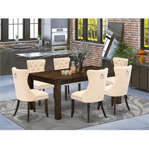 East West Furniture 7-Piece Dinette Set in Light Beige/Distressed Jacobean