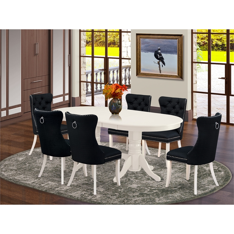 East West Furniture 7-Piece Kitchen Table Set in Linen White/Black