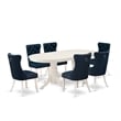 East West Furniture 7-Piece Kitchen Table Set in Linen White/Navy Blue