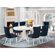 East West Furniture 7-Piece Kitchen Table Set in Linen White/Navy Blue