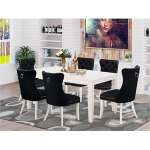 East West Furniture 7-Piece Dining Table Set in Linen White/Black