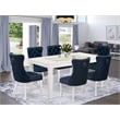 East West Furniture 7-Piece Dining Table Set  in Linen White/Navy Blue