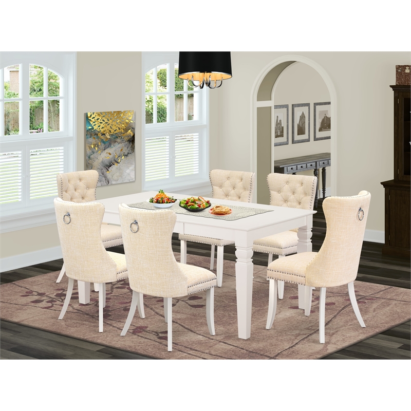 East West Furniture 7-Piece Kitchen Set in Linen White/Light Beige