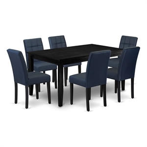 East West Furniture 7-Piece Kitchen Table Set in Black/Dark Navy Blue