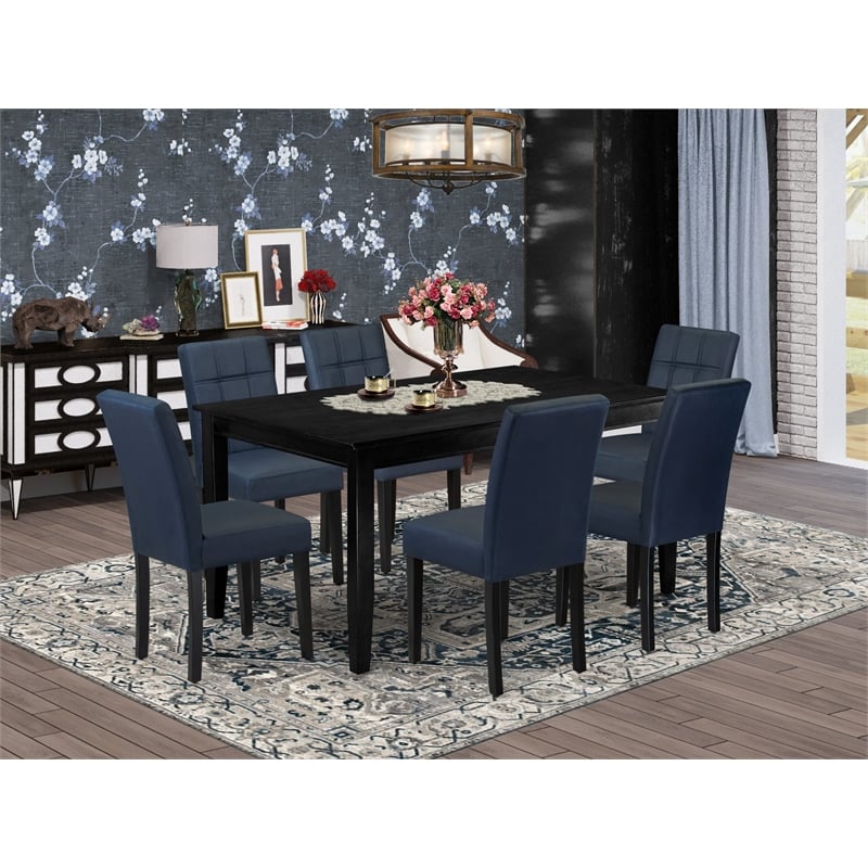 East West Furniture 7-Piece Kitchen Table Set in Black/Dark Navy Blue