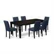East West Furniture 7-Piece Dining Table Set in Black/Dark Navy Blue