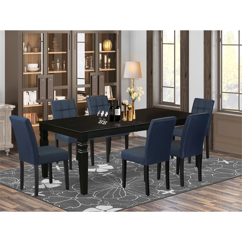 East West Furniture 7-Piece Dining Table Set in Black/Dark Navy Blue