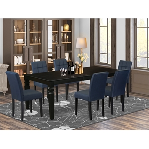 East West Furniture 7-Piece Dining Table Set in Black/Dark Navy Blue