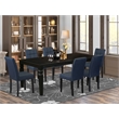 East West Furniture 7-Piece Dining Table Set in Black/Dark Navy Blue