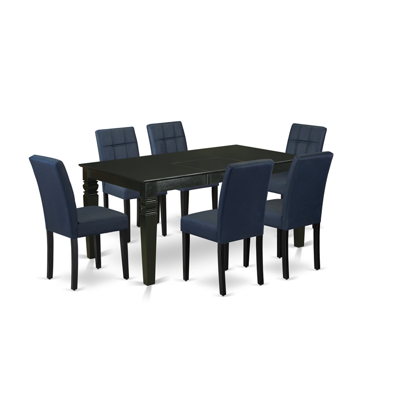 East West Furniture 7-Piece Kitchen Table Set in Black/Dark Navy Blue