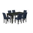 East West Furniture 7-Piece Kitchen Table Set in Black/Dark Navy Blue