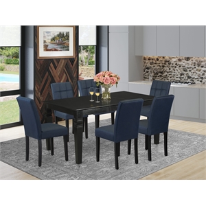 East West Furniture 7-Piece Kitchen Table Set in Black/Dark Navy Blue