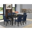 East West Furniture 7-Piece Kitchen Table Set in Black/Dark Navy Blue