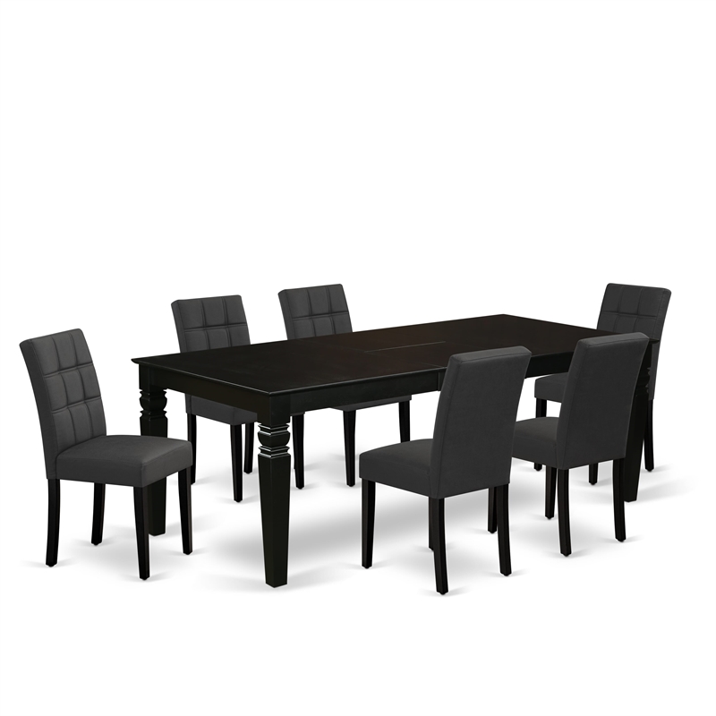 East West Furniture 7-Piece Kitchen Table Set in Black/Dark Gray