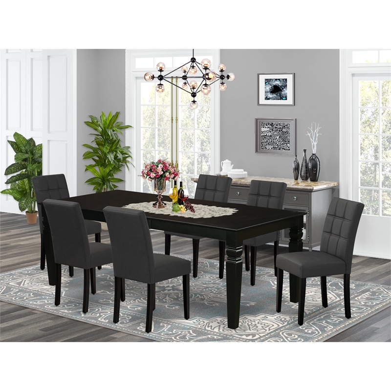 East West Furniture 7-Piece Kitchen Table Set in Black/Dark Gray