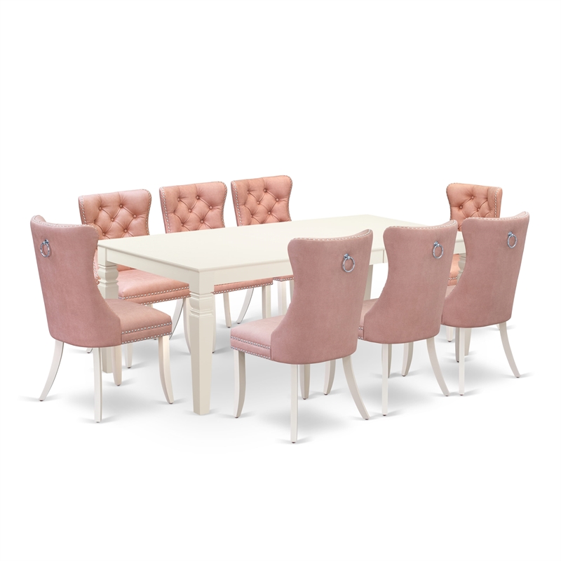 East West Furniture 9-Piece Kitchen Table Set in Linen White/Beige Red