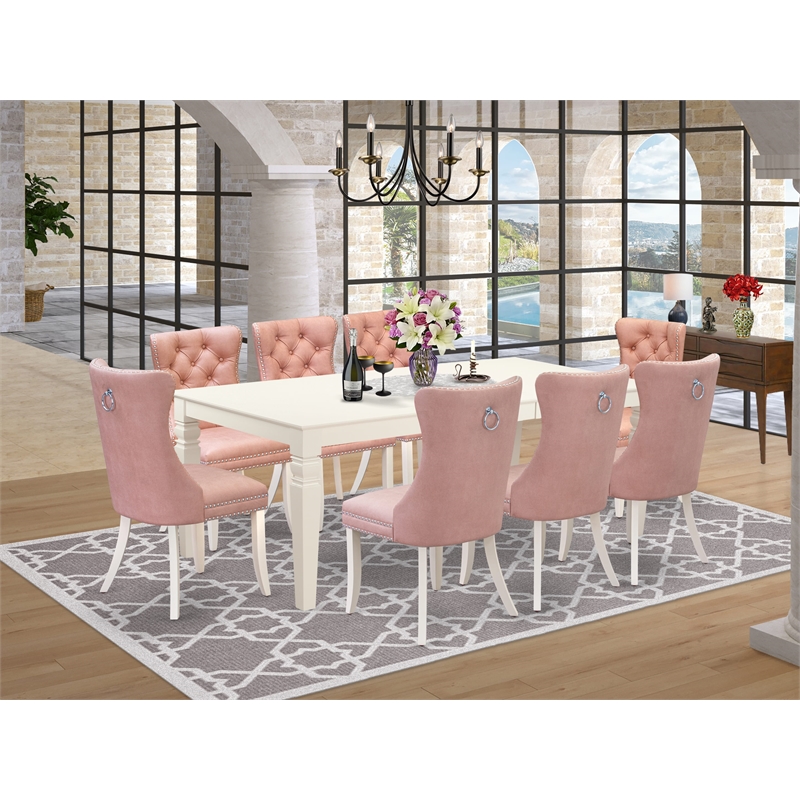 East West Furniture 9-Piece Kitchen Table Set in Linen White/Beige Red