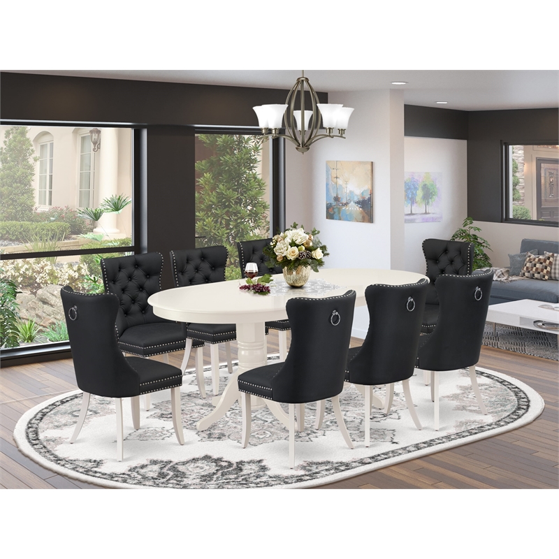 East West Furniture 9-Piece Dinette Set in Linen White/Dark Gray