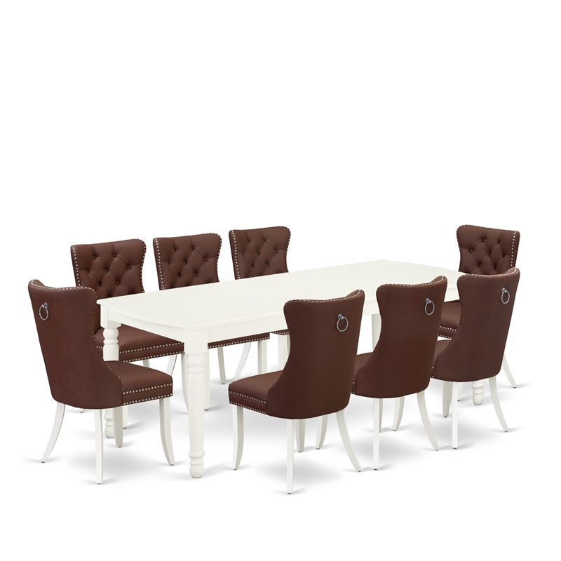 East West Furniture 9-Piece Modern Dining Table Set in Linen White/Burgundy