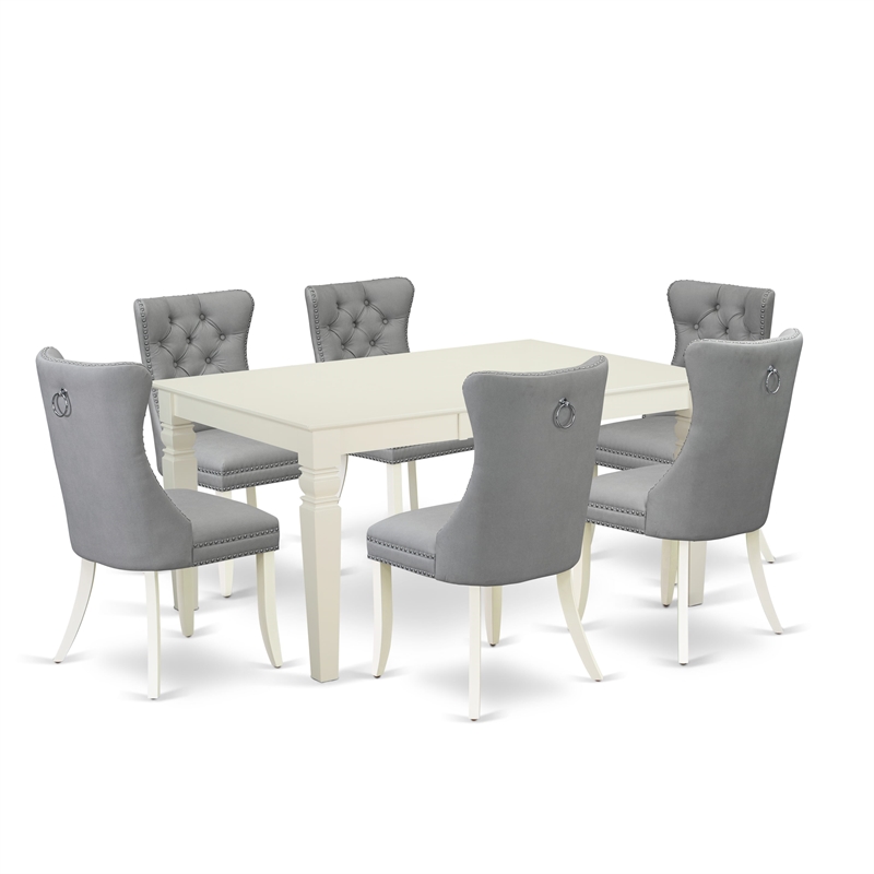 East West Furniture 7-Piece Kitchen Table Set in Linen White/Light Gray