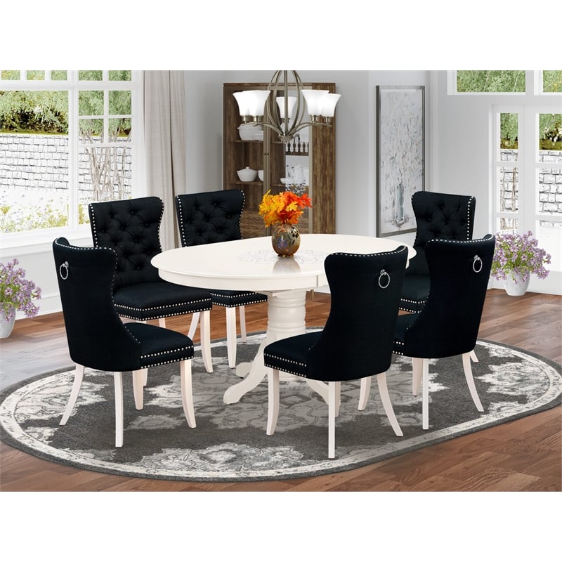 East West Furniture 7-Piece Dining Room Set in Linen White/Black