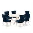 East West Furniture 7-Piece Dining Table Set in Linen White/Navy Blue
