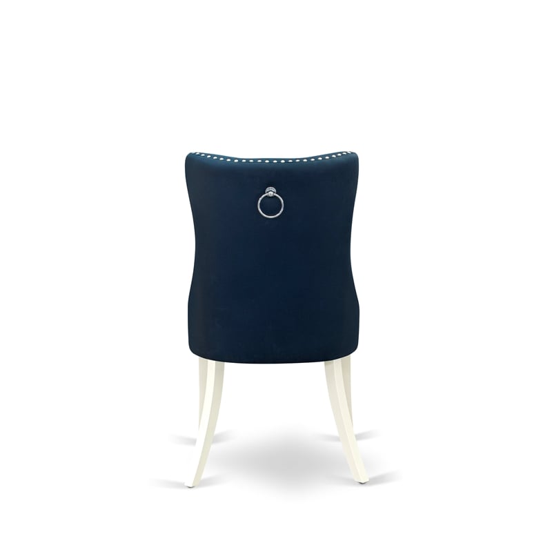 East West Furniture 7-Piece Dining Table Set in Linen White/Navy Blue