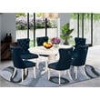 East West Furniture 7-Piece Dining Table Set in Linen White/Navy Blue