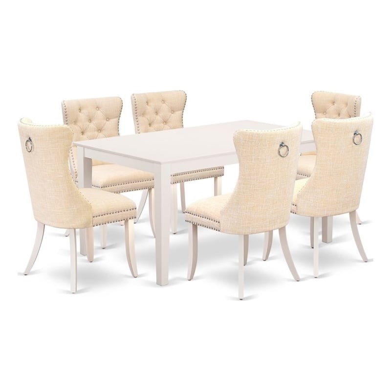 East West Furniture 7-Piece Dining Room Set in Linen White/Light Beige