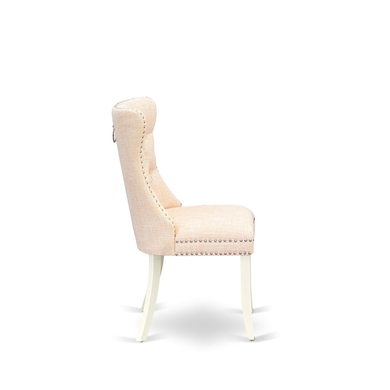 East West Furniture 7-Piece Dining Room Set in Linen White/Light Beige